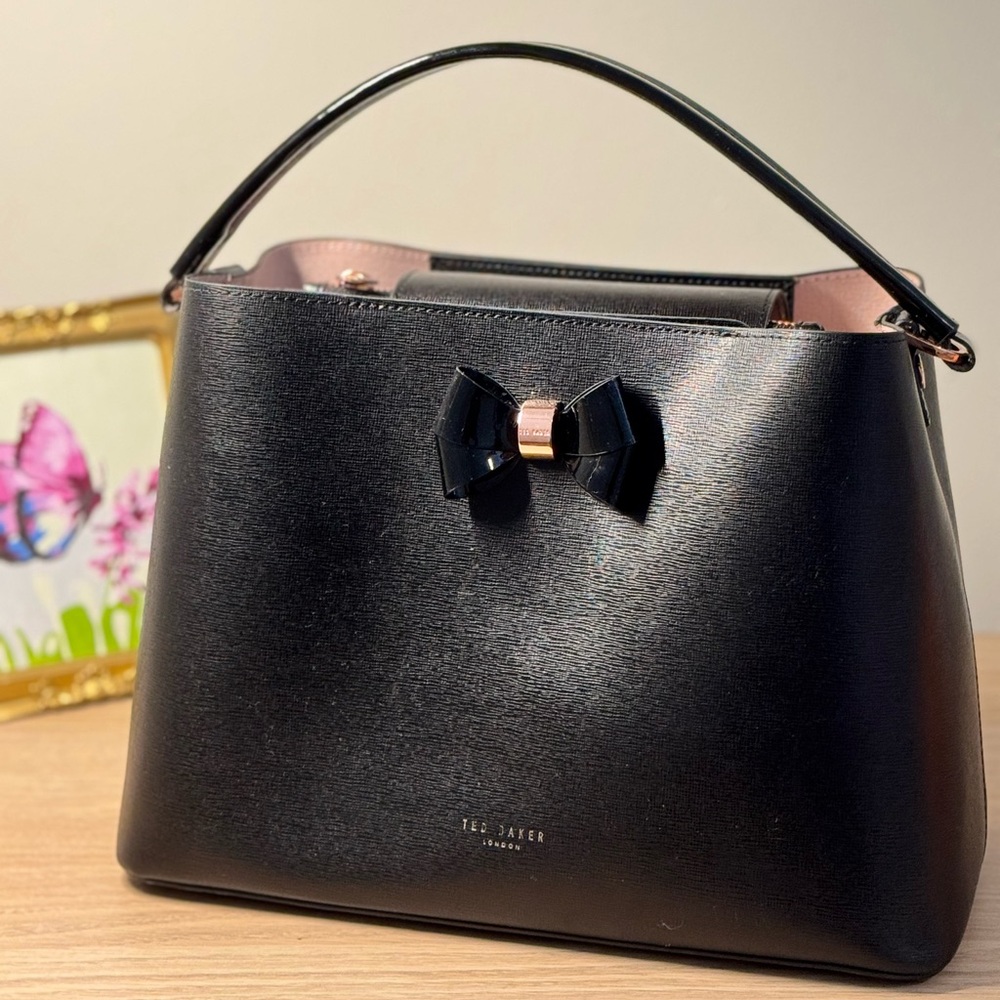Ted Baker Black Satchel with Patent Bow Accent Bag - Picture 2 of 10